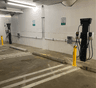 Pedestal mounted EV chargers in Westport Plaza garage
